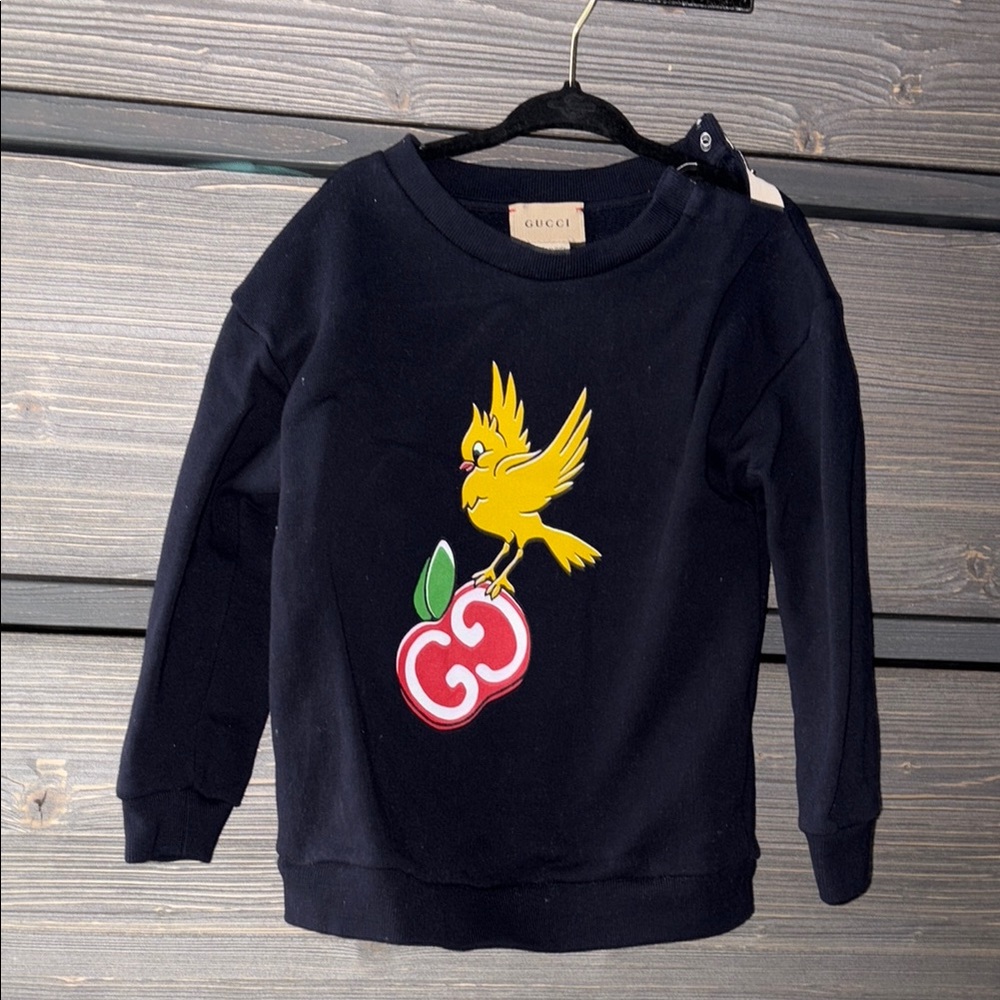 Gucci Black Sweatshirt with Bird and Apple Design
